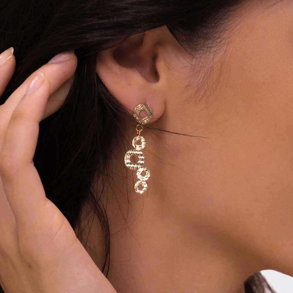 Forme Di Lucchetta Orecchini Pendenti Oro 9k - Design A Spirale, Made In Italy, 0,85 G